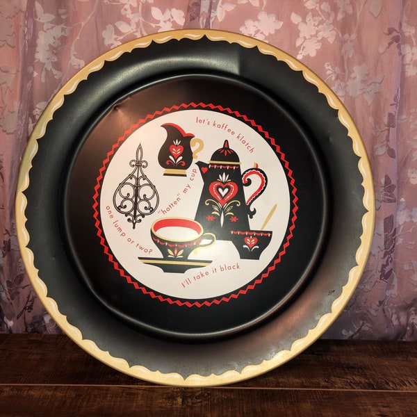 Kaffee Klatch, Coffee Gossip, 19" round wall hanging, Serving tray, Vintage, Kitsch Tray,