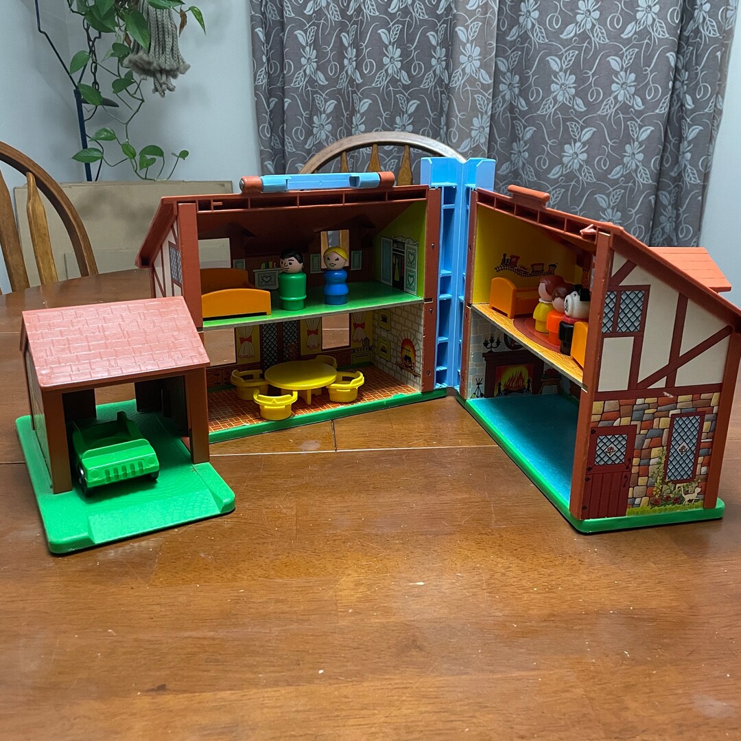 Fisher Price House With Carport, FP NO. 952, Brown House With Blue Trim ...
