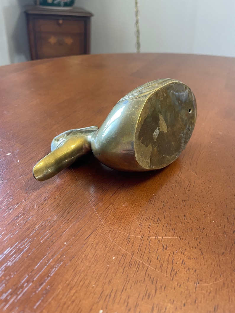 Pato de latón, pájaro, pato, fauna silvestre, aves acuáticas, figuras, decoración de mesa, pisapapeles, oficina, vintage imagen 6