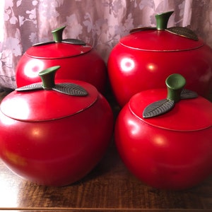 りんご アップル型 キャニスターセット ヴィンテージ 60s レトロ イギリス Vintage Metal Apple Canister - Etsy Canada