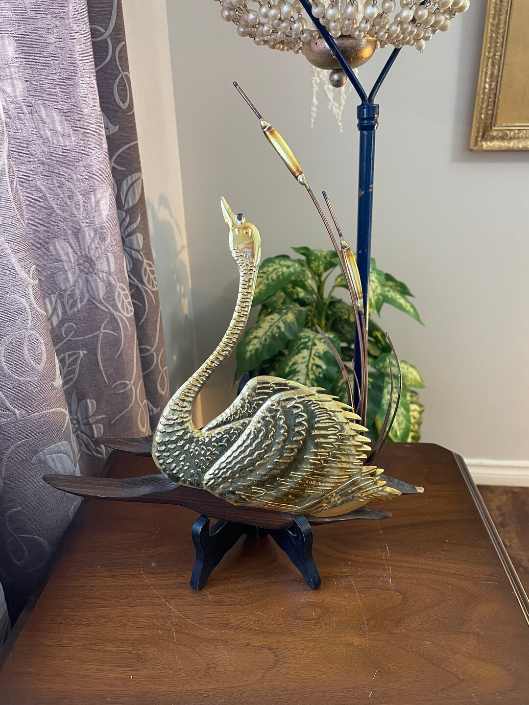 Metal Swan Bulrush Cattail Log Wall Art Wall Decor Etsy