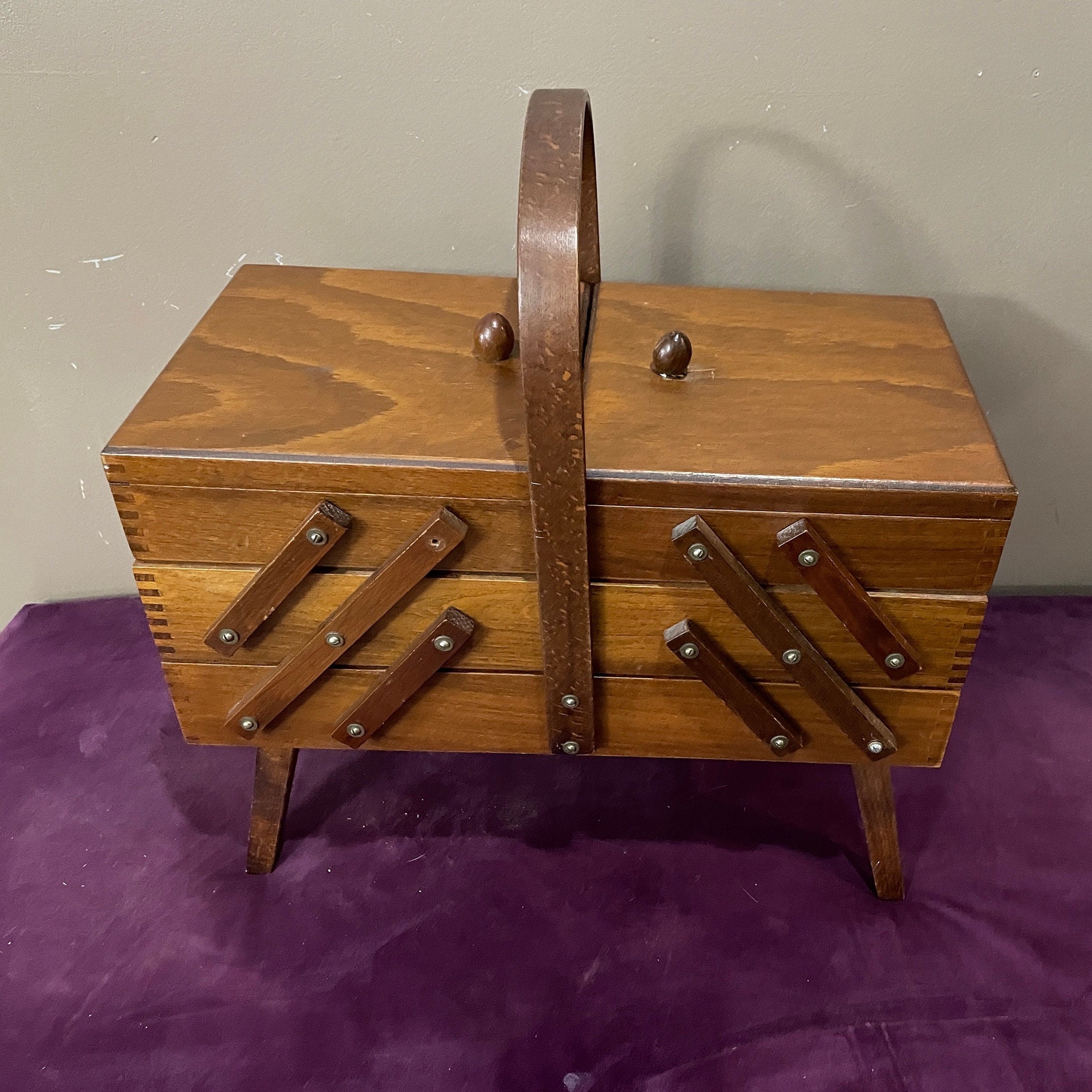 Big Wooden Sewing Box, Dark Brown Concentrina Storage Box
