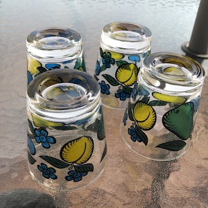 Dominion drinking glasses, Bar, Juice, Set of 4, Vintage, fruit motif glassware, 6 oz,Drinkware,