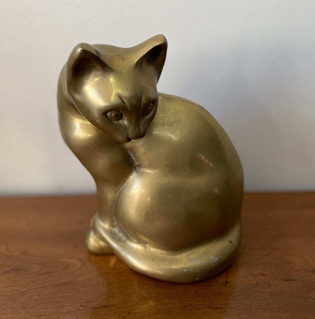 Brass Cat, Large Cat, Feline, Mouser, Tabby, Pussycat, Paperweight, Office, Vintage Etsy