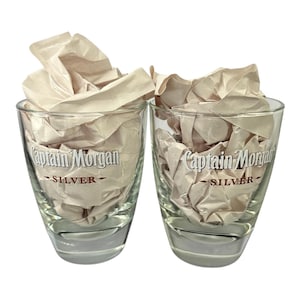 Copa Captain Morgan Silver de 8 oz, Ron especiado, Ron blanco, Especias tropicales, Vaso grueso, Juego de 2, Decoración de bar, Artículos de bar