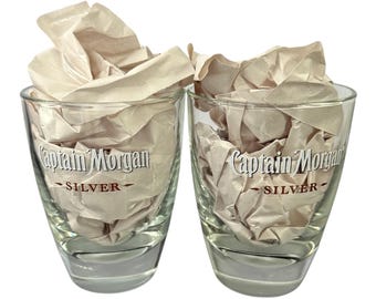 Captain Morgan Silver, 8 oz. Glass, Spiced Rum, White Rum, Tropical Spice, Heavy Glass, Set of 2 Bar Decor, Barware