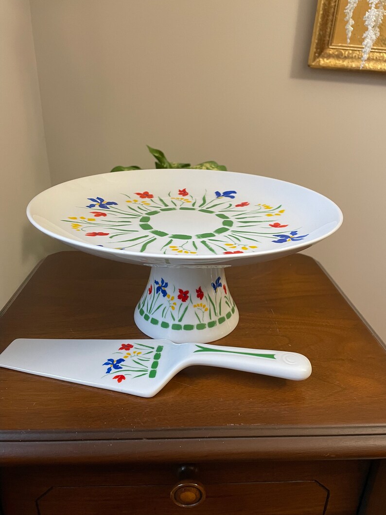 Ceramic Pedestal Cake Stand Platter Plate With Cake Serving Etsy