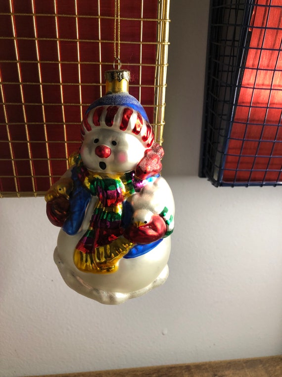 Snowman Hand blown Glass Ornament Lumiere Hand painted 1999