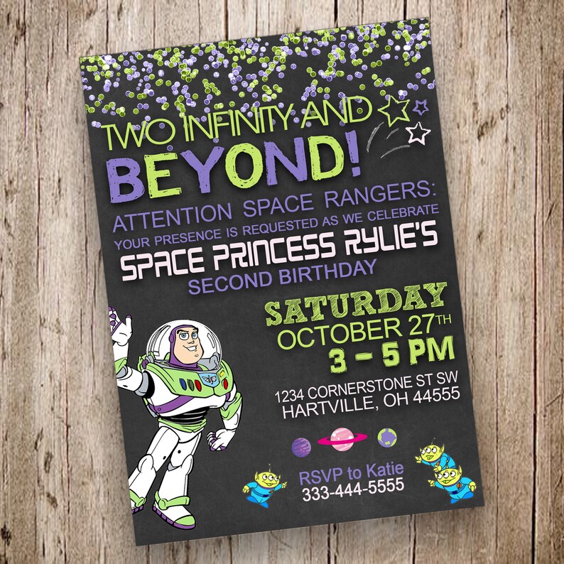 Lightyear Themed To Infinity and Beyond Birthday Party Invitation