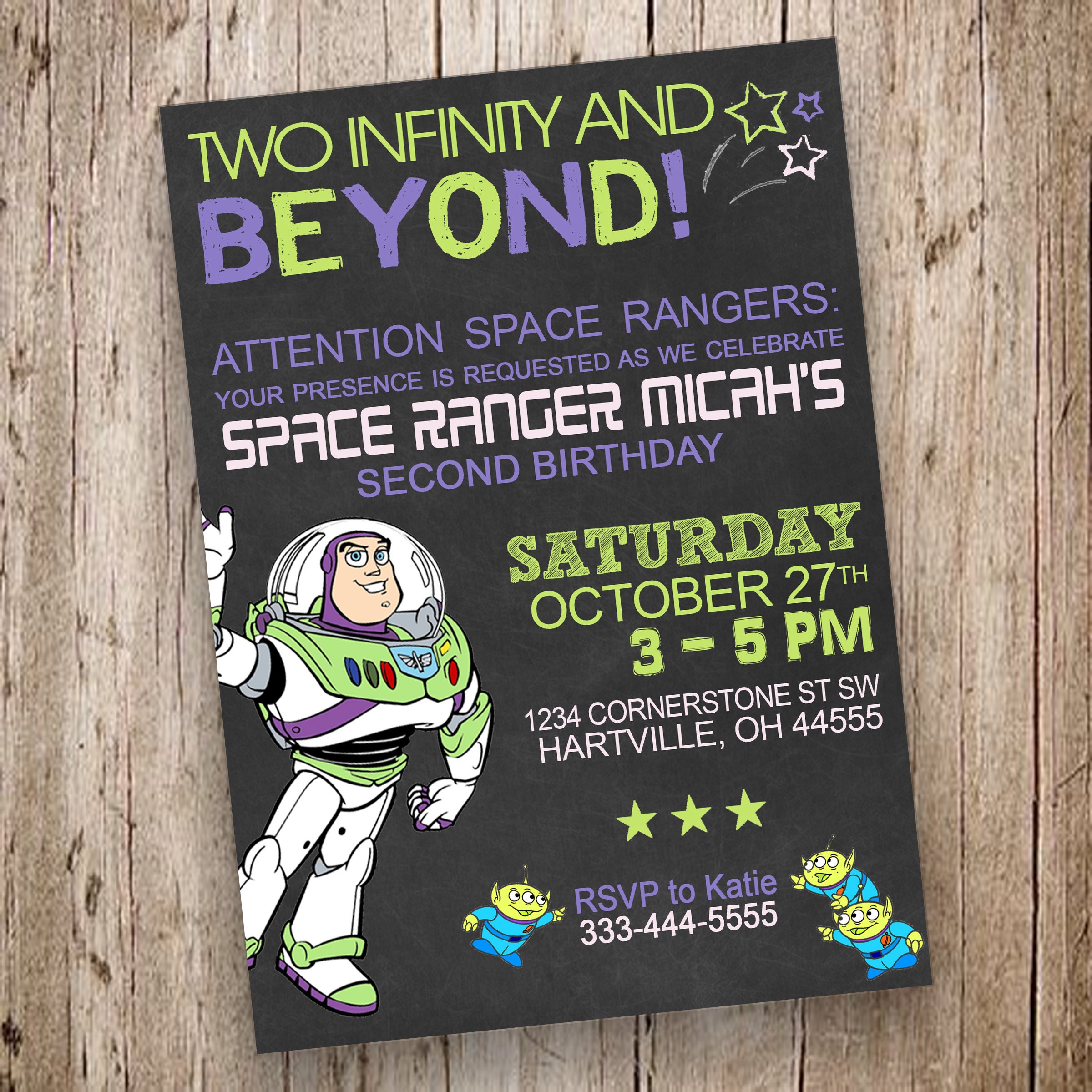 Lightyear Themed To Infinity and Beyond Birthday Party Invitation
