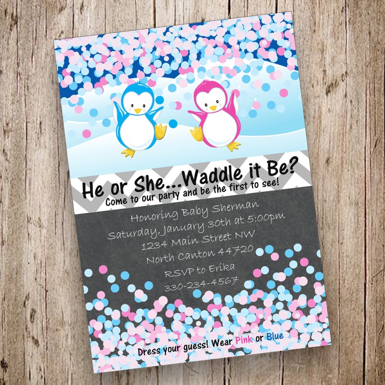 He or She Waddle it Be Penguin Gender Reveal Invitation | Etsy