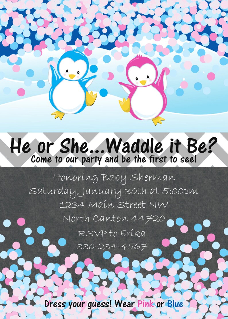 He or She Waddle it Be Penguin Gender Reveal Invitation | Etsy
