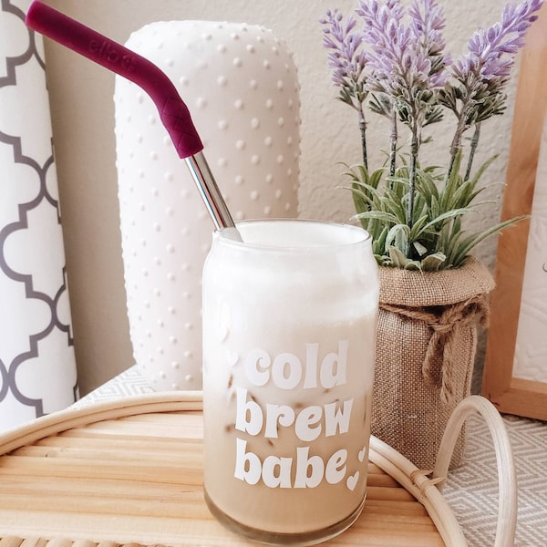 Iced Coffee Glass - Cold Brew Babe - Glass Coffee Cup - Can Shaped Glass - Glass Cup