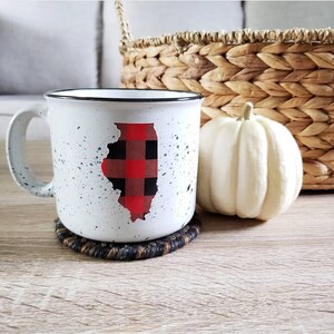 ANY STATE Campfire Mug Buffalo Plaid Speckled Camper Mug Homesick Gift Christmas Gift image 2