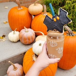 Kürbis-Eiskaffeeglas - Herbstdosenglas - Halloween-Glastasse - Gruselsaison