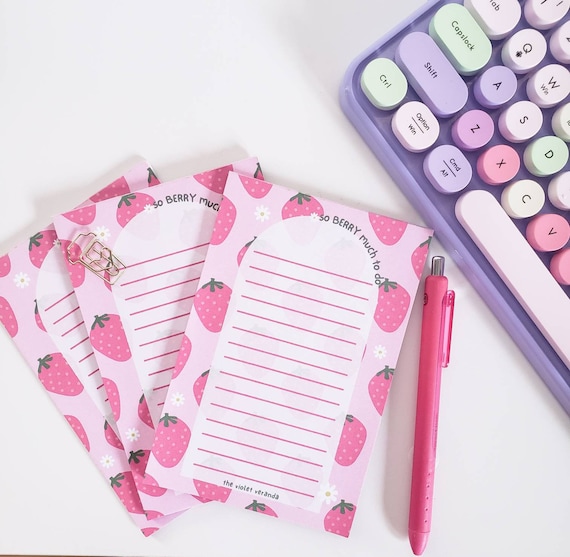Strawberry Aesthetic Notepad - Cute Notepad - To Do List - Aesthetic Stationery - Teacher Notepad