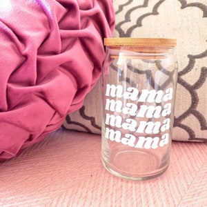 Vaso de café helado Mama - Taza de café de vidrio - Café estético - Vaso de cerveza en forma de lata
