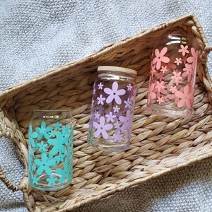 Boho Flower Iced Coffee Glass - Glass Coffee Cup - Aesthetic Coffee - Flower Beer Glass