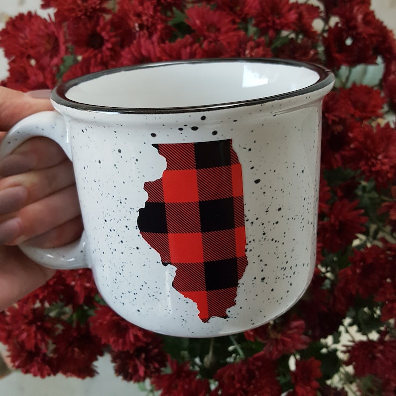 ANY STATE Campfire Mug Buffalo Plaid Speckled Camper Mug Homesick Gift Christmas Gift image 3
