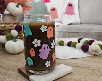 Retro Halloween-ijskoffieglas - glas in blikje herfst - glazen Halloween-beker - beker spookachtig seizoen