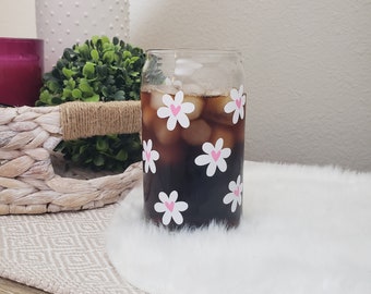 Iced Coffee Glass - Floral Coffee Glass - Aesthetic Coffee Cup - Glass Coffee Cup