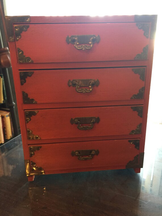Jewelry Box As A Diminuitive 4 Drawer Campaign Style Chest Of Etsy