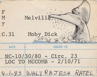 Moby Dick Upcycled Library Card Print
