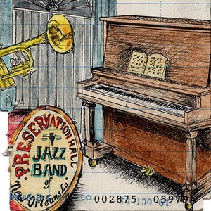 Preservation Hall Upcycled Library Card Print