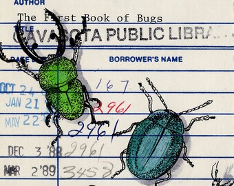 Bugs Upcycled Library Card Print