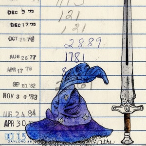 The Sword in the Stone Upcycled Library Card Print