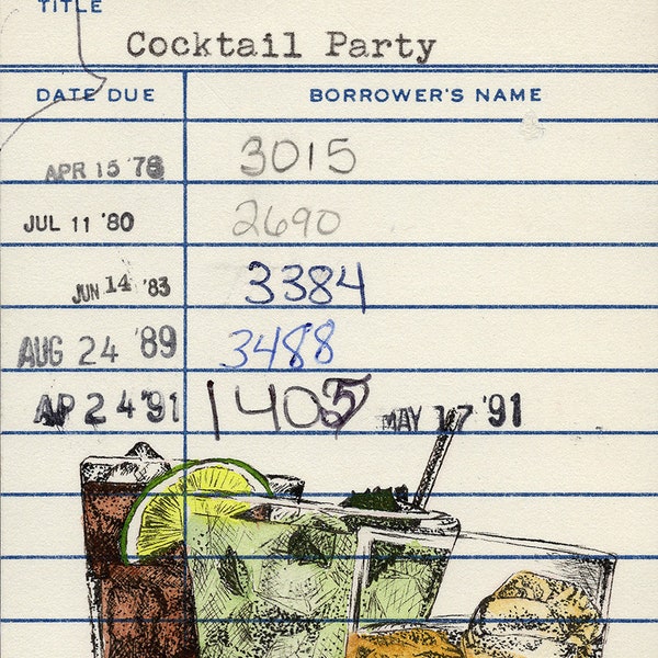 Cocktail Party Upcycled Library Card Print