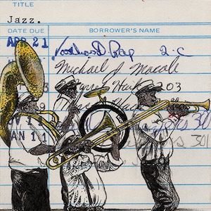 Brass Bands und New Orleans Upcycled Bibliothek Kartendruck