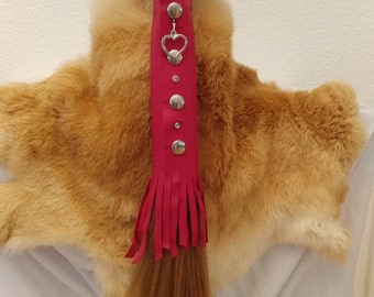 PINK 6 Inch Leather Motorcycle Hair Wrap | hair glove, ponytail wrap, motorcycle accessories, leather ponytail wrap