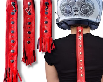 RED Leather Motorcycle Hair Wrap - 5 inches to 22 in | Long Hair Protector Moto Gear for Women | Biker Helmet Accessories | Made in USA