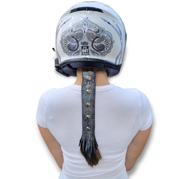 Motorcycle Leather Hair Wrap SILVER Sparkle 5 Inch - 22  display picture 1
