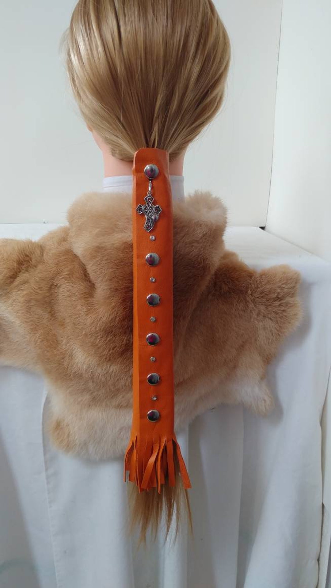 11 INCH HARLEY ORANGE Leather Hair Wrap, Hair Protector, Motorcycle