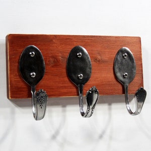 Hook organizer, Key rack, Upcycled silverware key holder, Recycled spoon hooks, Copper colored, organizer, Rustic, Spoon hook, Wall hooks