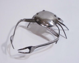 Crab - Metal crab - Metal sculpture - Steampunk  - Silverware art - Recycled art - Upcycled - Crab sculpture - Folk art  - Man gift