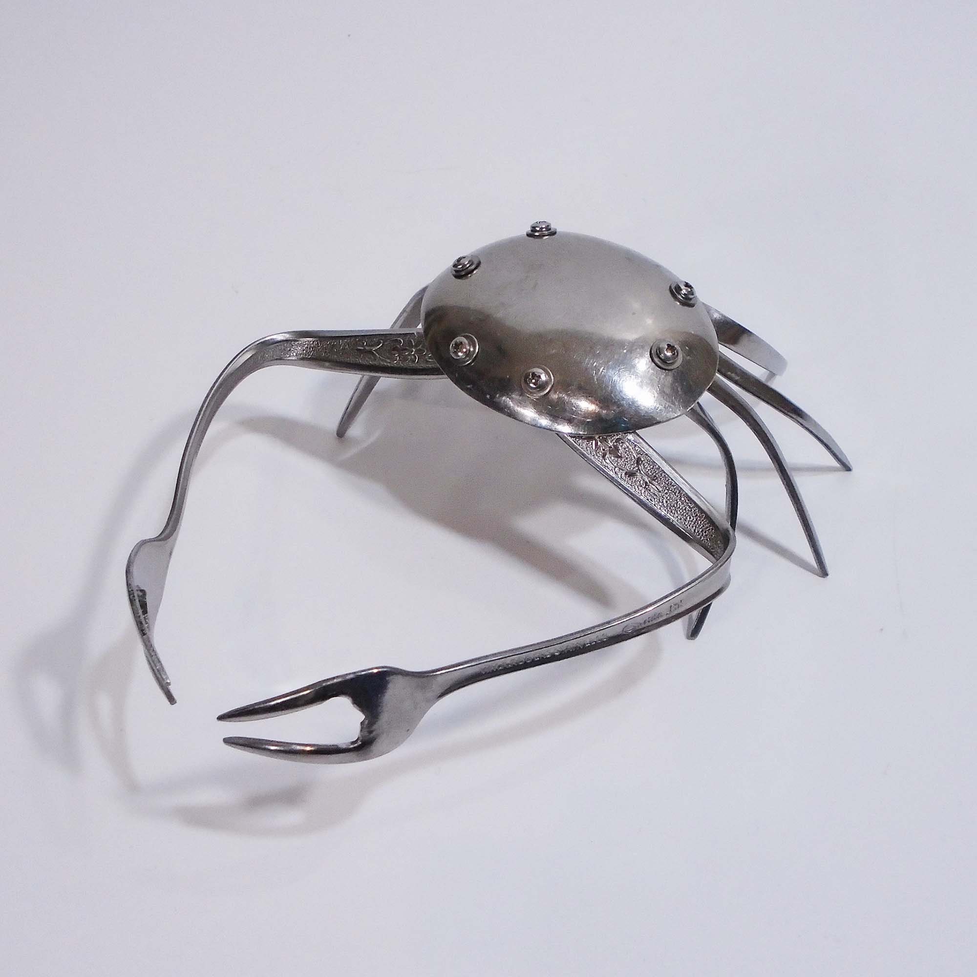 Crab Metal Crab Metal Sculpture Steampunk Silverware Art Recycled Art  Upcycled Crab Sculpture Folk Art Man Gift 