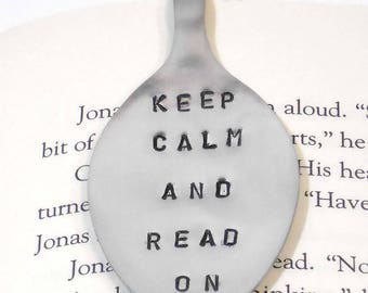 Bookmark - Recycled silverware bookmark - Upcycled spoon - Spoon bookmark - Book mark - Keep Calm and Read On - book club gift - Book lover