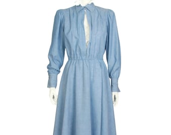 Vintage 80er Jahre Blue Prairie Kleid: Cottagecore Puffärmel, Gr. S