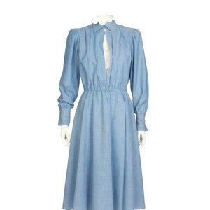 Vintage 80s Cottagecore Prairie Puff Sleeve Blue Western High Collar Lew Magram Dress sz S