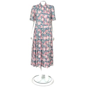 LAURA ASHLEY Vtg 80s Cottagecore Floral Blue Rose Pleated Collared Dress M /380