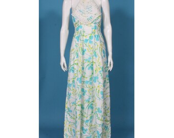 Vtg 70s LILLY PULITZER Blue Green Floral Halter Maxi Dress Crochet Trim Sz 4 997 - Etsy Vtg 70s LILLY PULITZER Blue Green Floral Halter Maxi Dress Crochet Trim Sz 4 997 - Etsy