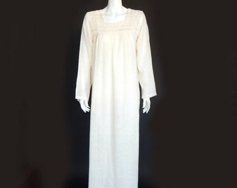 Vintage Cotton Gauze Ivory Embroidered Maxi Dress Kaftan India sz M/L /8123
