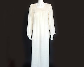 Vintage Cotton Gauze Ivory Embroidered Maxi Dress Kaftan India sz M/L /8123