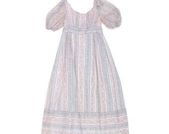 Vintage Regency Pastel Ornate Floral Empire Waist Bridgerton Gown Dress XS /925