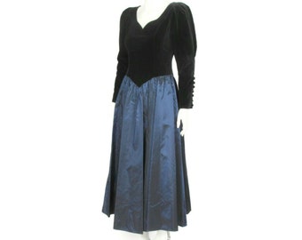 Laura Ashley Vintage Velvet Button Back Steampunk Theatrical Dress 10 Blue - 364