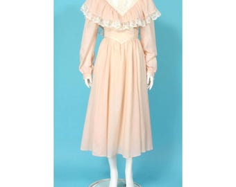 Vintage Jessica McClintock Pale Pink Lace High Collar Cottagecore Dress sz 5 804