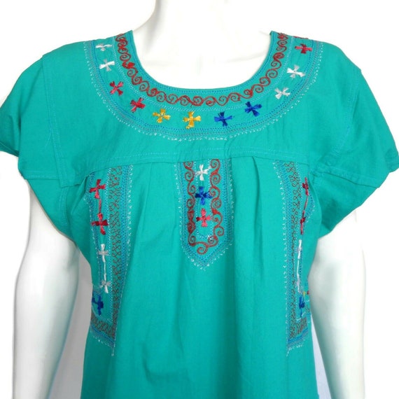 Vintage Mexican Embroidered Tunic Kahlo Dress Pre… - image 2